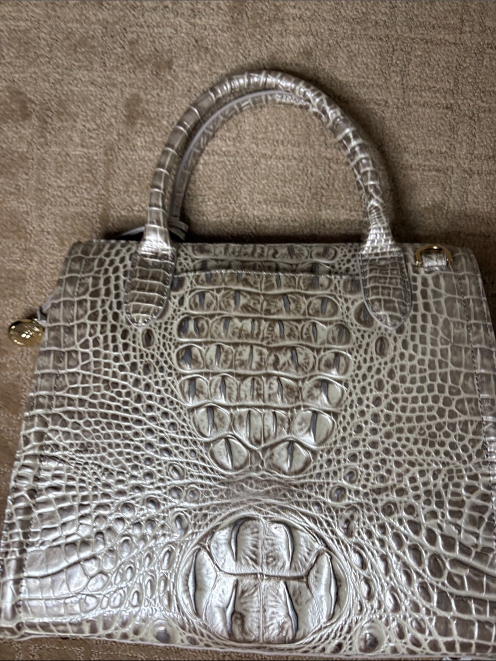 Brahmin Small Caroline Satchel in Pristine Croc-Embossed Leather Tote - Picture 4 of 12